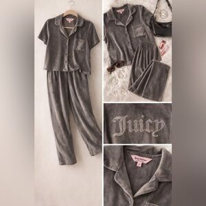 Juicy Couture Gray Velour Matching Set M Rhinestone Logo